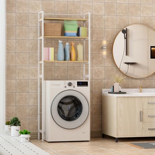 Over Washer and Dryer Storage Shelves for Washer Dryer Countertop, Laundry Room Storage Organizer, Over the Toilet Shelf Suit Washing Machine Width Within 25.59", Hold 50lbs 【Ship from US】 - color: White