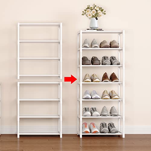 4-Tier Small Shoe Rack Space Saving Shoe Shelf Storage Organizer for Entryway Hallway Closet Bathroom Garage,Stackable Shoe Stand(White) - size: 4-White(17.5W")