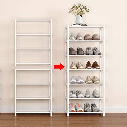 4-Tier Small Shoe Rack Space Saving Shoe Shelf Storage Organizer for Entryway Hallway Closet Bathroom Garage,Stackable Shoe Stand(White) - size: 4-White(17.5W")
