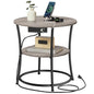 VASAGLE 21.7-Inch Round Side Table, 2-Tier End Table with Power Outlets, Nightstand with Steel Frame, Spacious Top, for Small Spaces, Living Room, Bedroom, Heather Greige and Ink Black ULET077L01 | Nightstand with Steel Frame, Spacious Top, for Small Spac