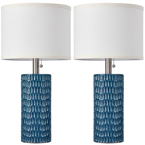 Reaketon Table Lamps for Living Room Set of 2, Ceramic Table Lamps for Bedroom, 20" Modern Lamps for Night Stands, Blue - color: Blue