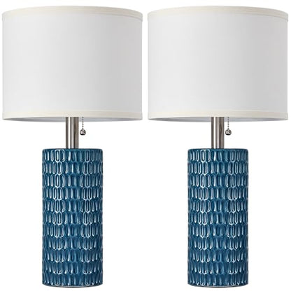 Reaketon Table Lamps for Living Room Set of 2, Ceramic Table Lamps for Bedroom, 20" Modern Lamps for Night Stands, Blue - color: Blue