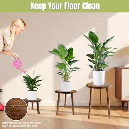 3-Pack Wood Plant Stands Indoor, Mid-Century Modern Plant Stool for 6-12 Inch Pots, Tall Single Corner Wooden Planter Table for Multiple Plants, Living Room, Balcony, and Office