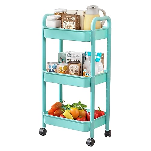 3-Tier Green Rolling Utility Cart, Multi Storage Organizer for Bath | Rolling Carts with Handle Wheels for Office Living Room - color: Green