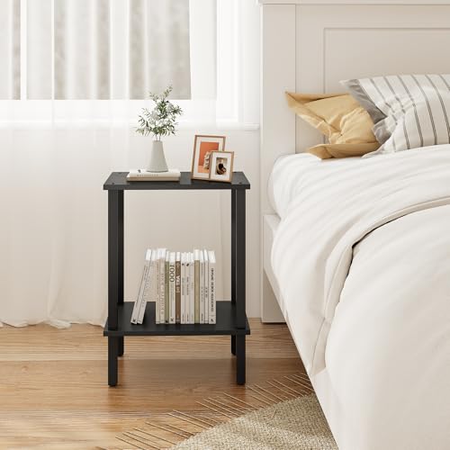 TUTOTAK End Table, Set of 2, Side Table, Nightstand, 2-Tier Storage Shelf, Sofa Table for Small Space, Living Room, Bed Room TB01BK035 - color: Black
