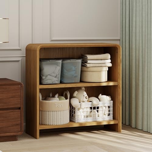 Bevfint 31" Bookcase Tall 2 Shelves Wood Bookshelf with Curved Soft Edges, Heavy Duty Storage Cabinet for Professional Home Office and Living Room, Modern Natural Oak Grain Finish - color: Natural Oak, size: 2-Tier Bookcase