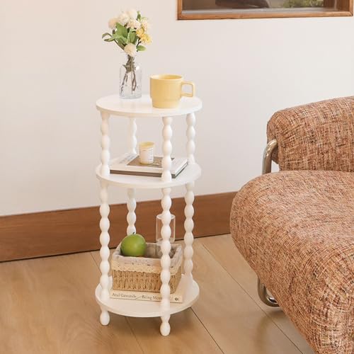 AWASEN Small Round Side Table, White End Table with 3-Tier Open Shelf for Small Spaces, Round Bedside Table Nightstand for Bedroom, Living Room, Office, White - color: White
