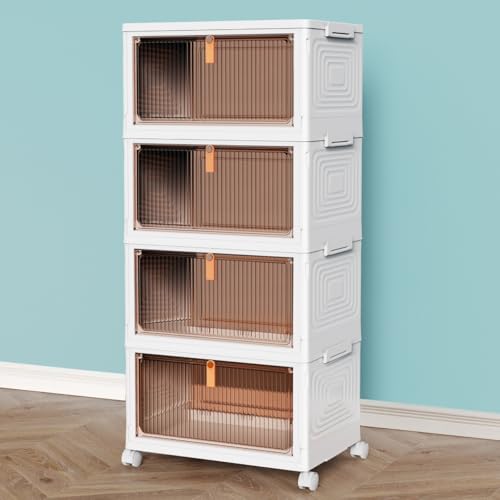 CTSNSLH 4 Tier Plastic Storage Bins with Lid 23QT - Stackable Storage Bins | Organizers and Storage with Wheels, Plastic Storage Cabinet Organization and Storage for Living Room,Office,Dorm