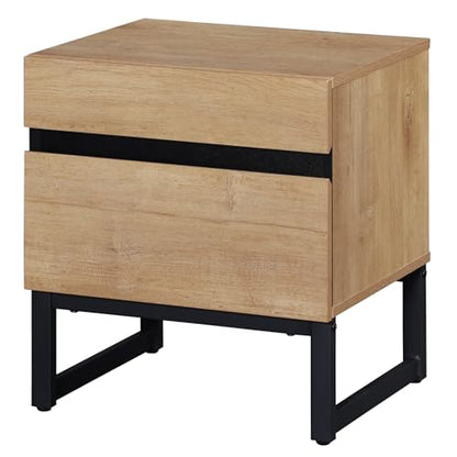 WAMPAT Modern End Table with 2 Drawers, Farmhouse Sofa Table with Black Square Iron Leg, Wood Rustic Side Table for Living Room, Nightstand for Bedroom, Oak, 17.7''L x 15.5''W x 19.8''H - color: Oak