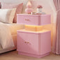 Nightstand with Charging Station, Modern Night Stand with Smart Led Light and 2 Small Sliding Door Cabinets, Curvy Edge, Bedside Table for Bedroom, Pink - color: Pink