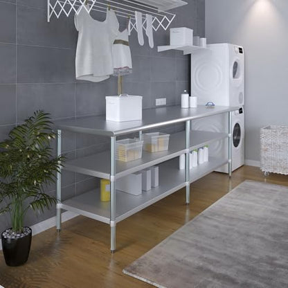 Stainless Steel Work Table with 2 Shelves | Metal Utility Table | Commercial & Residential NSF Utility (Stainless Steel Table with 2 Shelves, 96" Long x 30" Deep) - size: 96" Long x 30" Deep