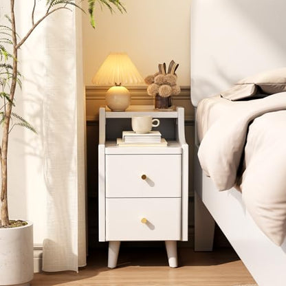 Narrow Nightstand with 2 Drawers,White Nightstand,Bedside Table,Solid Wood Modern Bedside Table for Bedroom,Study,Toilet - color: White, size: 15.75"D x 11.81"W x 22.32"H(2 Drawers)