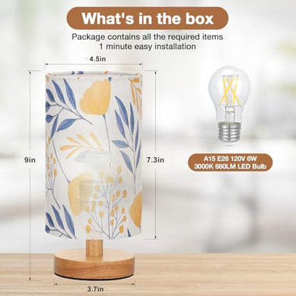 Fenmzee Ginkgo Table Lamp for Bedroom - Inline Control, Small Bedside Lamp with 3000K A15 LED Blub, Easy Assembly (Ginkgo Cream Shade, 9" Inline Control) - color: Ginkgo Cream Shade