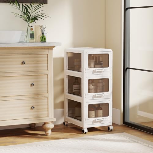 Giantex 3-Tier Rolling Storage Cart, Utility Cart with 3 Drawers & Lockable Wheels for School Art Craft Supplies, Plastic Organizer and Storage for Kitchen and Home Office - size: 3-Tier