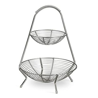 Tramontina 2-Tier Stainless Steel Fruit Basket, Countertop Storage Organizer for Fruits, Vegetables, Bananas & More