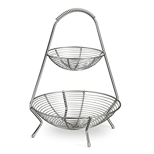 Tramontina 2-Tier Stainless Steel Fruit Basket, Countertop Storage Organizer for Fruits, Vegetables, Bananas & More