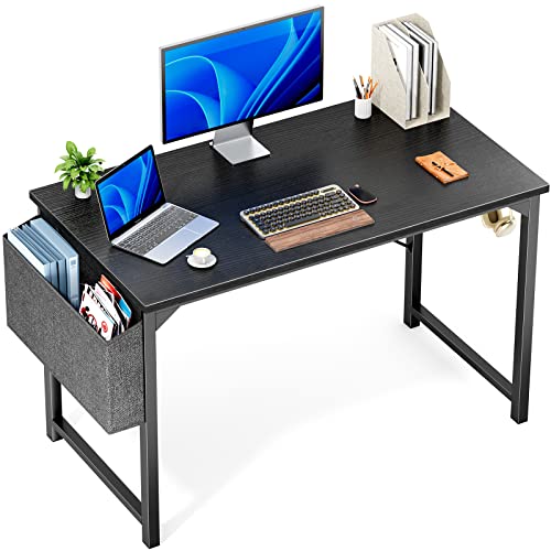 OLIXIS Computer Desk, 48 Inch Home Office Work Study Writing Student Kids Bedroom Wood Modern Simple 2 Person PC Table with Storage Bag & Headphone Hooks, Black - color: Black, size: 48 Inches