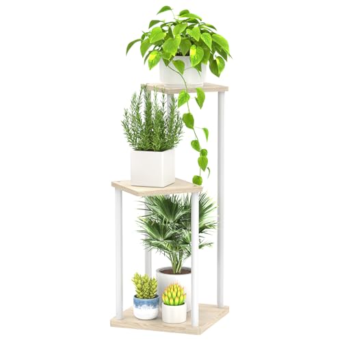 Oppro Plant Stand Indoor Outdoor,3 Tier Wood Metal Corner Flower Shelf | Planter Pot Holder, Multiple Modern Rack Aesthetic Organizer for Patio Orchid Office Porch Living Room Garden, White - color: White-3 Tier