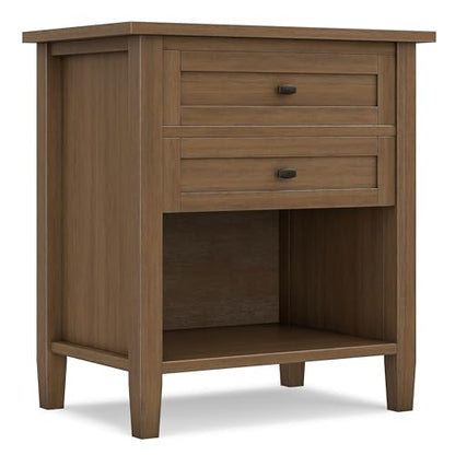 SIMPLIHOME Warm Shaker Nightstand - 24 inch Wide Solid Wood Bedside Table in Rustic Natural Aged Brown, Transitional Side Table or End Table with 2 Drawers, Open Shelf, Bronze Knobs and Tapered Legs - color: Rustic Natural Aged Brown