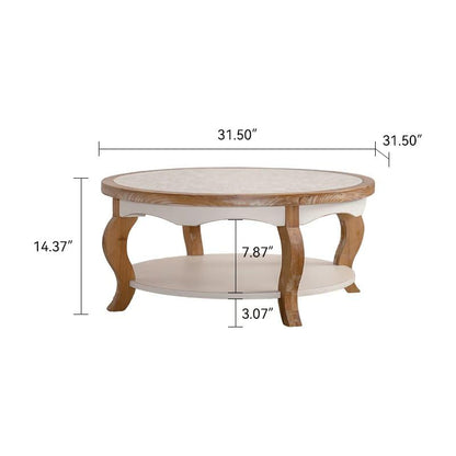 31.5'' Round Coffee Table for Living Room, Modern Countryside Farmhouse Rustic Wood Coffee Table, Curved Legs & Removable Tempered Glass Top, Natural & Wood - color: Ø31.5''-natural & White