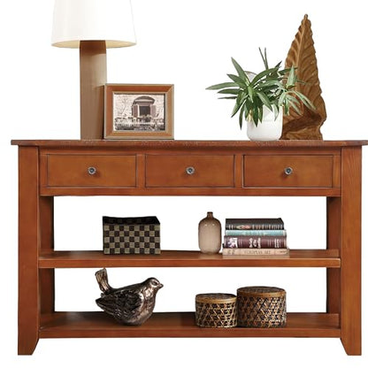LKTART Solid Wood Console Table for Entryway,Sofa Table with Drawers | 48.8 Inch Solid Wood Entry Table with Storage Drawers;Farmhouse Entryway Table for Hallway,Living Room,Easy Assembly,Brown - color: Brown