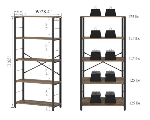 FOLUBAN 5 Tier Tall Bookshelf, Industrial Bookshelves and Bookcases, Modern Rustic Wood and Metal Book Shelf for Bedroom, Living Room and Home Office, Oak - color: Oak, size: 5-Tier