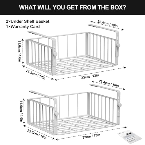 AmonHouseware 2Pack Under Shelf Basket Storage,Adjustable Hanging,White | Under Cabinet Shelf Add-on, Slide-in Baskets,Organizer for Laundry Room Kitchen Pantry Desk Bookshelf Counter Cupboard - color: White