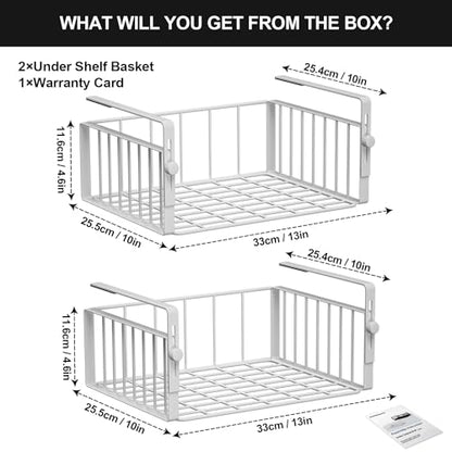 AmonHouseware 2Pack Under Shelf Basket Storage,Adjustable Hanging,White | Under Cabinet Shelf Add-on, Slide-in Baskets,Organizer for Laundry Room Kitchen Pantry Desk Bookshelf Counter Cupboard - color: White