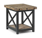 Flexsteel Craftsman Solid Acacia Wood End Table, Rustic Industrial with Lower Shelf, Hand Worked Metal Frame, Distressed Side Table Living Room Furniture, Farmhouse Nightstand (Light Brown)