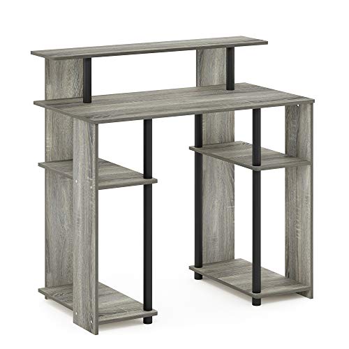 Furinno JAYA Simple Design Computer Writing Desk, French Oak Grey/Black | Raised Hutch, Simple Design Computer Writing Desk, Office Desk for Home Office, Bedroom - color: French Oak/Black