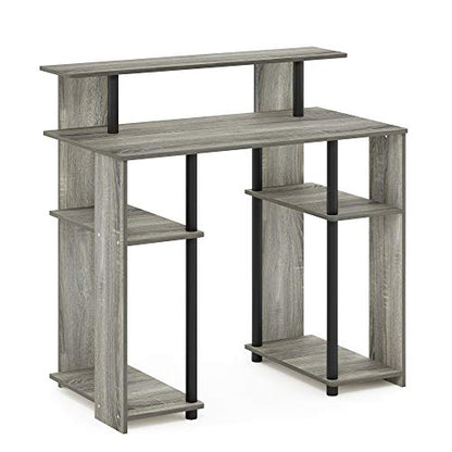 Furinno JAYA Simple Design Computer Writing Desk, French Oak Grey/Black | Raised Hutch, Simple Design Computer Writing Desk, Office Desk for Home Office, Bedroom - color: French Oak/Black