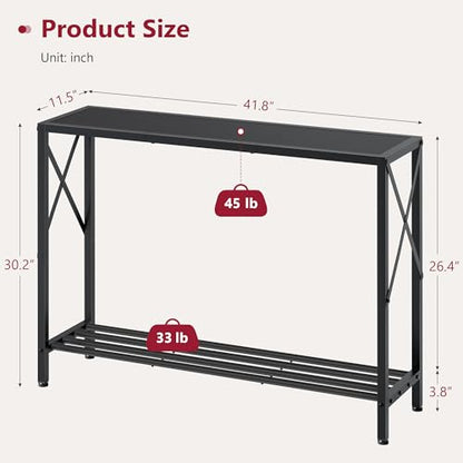 Console Table 41.8", 2 Tier Narrow Entryway Table with Shelves | Black Sofa Table with Stable X-Frame, Behind The Couch, for Entryway, Hallway, Entrance, Living Room, Foyer, Office, Black - color: Black