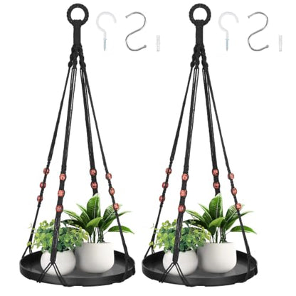 GREANER Black Macrame Plant Hanger, 2 Packs Hanging Baskets with Handmade Cotton, Plant Window Hanger for Indoor and Outdoor Use - color: Black