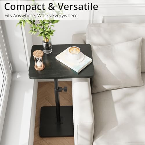 TV Trays for Eating on Couch - Height Adjustable C Shaped End Table with 360° Swivel, Slide Under Sofa Side Table for Small Spaces, Snack Table for Bed Chair Living Room Bedroom Laptop, Black - color: Black