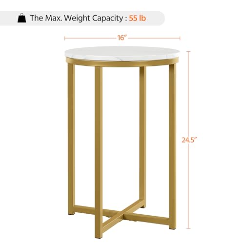 Yaheetech Round End Table Set of 2, 16 in Faux Marble Accent Table, Modern Side Table with Marble Top and Metal Frame, Coffee Table Telephone Table for Living Room/Small Space, Gold - color: Gold