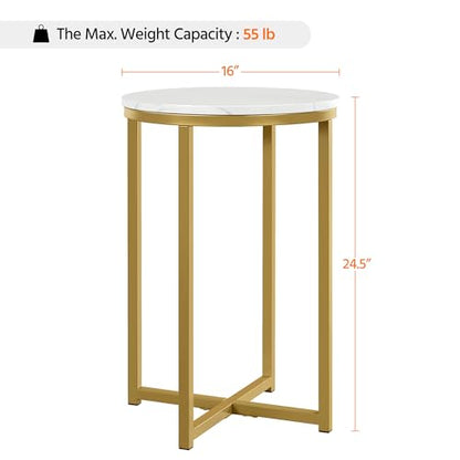 Yaheetech Round End Table Set of 2, 16 in Faux Marble Accent Table, Modern Side Table with Marble Top and Metal Frame, Coffee Table Telephone Table for Living Room/Small Space, Gold - color: Gold