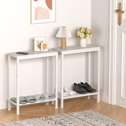 Narrow Side Table for Small Space, 2-Tier Slim End Table, Thin Nightstand, Skinny Snack Couch Table, Sofa Bedside Table, Tall Plant Stand in Living Room, Bedroom, Study, Kitchen and Balcony (White) - color: White, size: 2-Tier (7.9''D*17''W*22.8''H)
