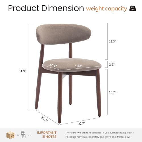 COLAMY Mid-Century Modern Wooden Dining Chair Set of 2, Indoor Upholstered Kitchen Chairs with 2.6" Cozy Padded Seat, Walnut Finish Side Dining Chair, [Camel] - color: Camel, size: 2 Chairs