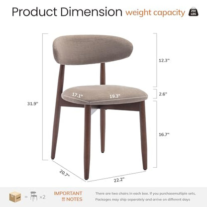 COLAMY Mid-Century Modern Wooden Dining Chair Set of 2, Indoor Upholstered Kitchen Chairs with 2.6" Cozy Padded Seat, Walnut Finish Side Dining Chair, [Camel] - color: Camel, size: 2 Chairs