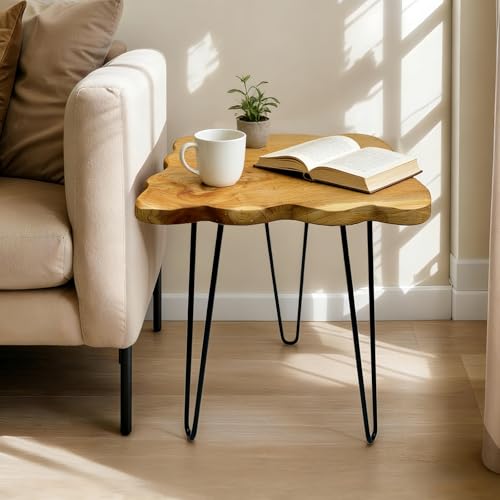 Natural Edge End Table, Live Edge Side Table with Hairpin Legs, Small Natural Wood Coffee Table ，Stump End Table for Living Room, Bedroom, Farmhouse Decor (20" L x 13" W x 20" T) - size: 20" L x 13" W x 20" H