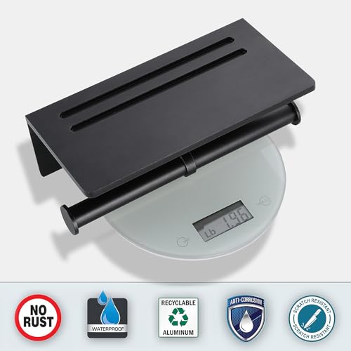 Toilet Paper Holder - Aluminium Double Roll Toilet Tissue Holder with Mobile Phone Shelf for Bathroom, 3M Self Adhesive No Drilling or Wall-Mounted with Screws, Rustproof Modern Style Black - color: Black-2 Roll