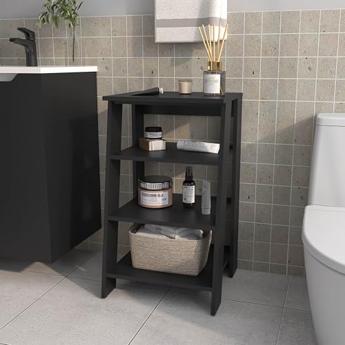 Freestanding Bathroom Shelf with Open Storage, Black