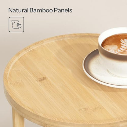HOOBRO Set of 2 Small Round Side Tables with Charging Station, 3-Tier Round Bamboo End Tables, Easy Assembly, for Living Room, Bedroom, Apartment, Natural YL152UBZP201 - color: Natural