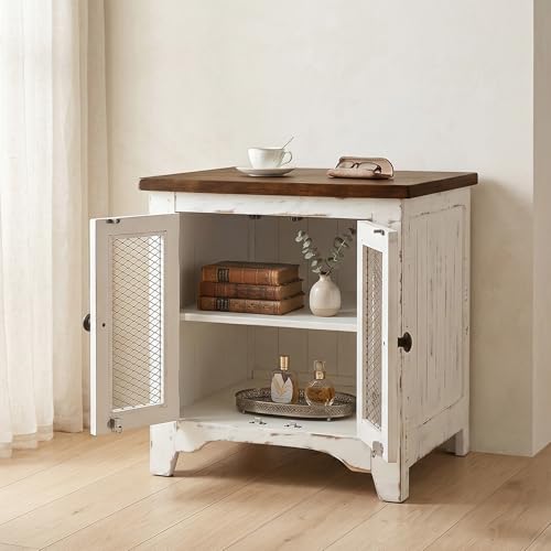 Signature Design by Ashley Wystfield Farmhouse End Table with Storage, Distressed White & Brown Finish - color: Dark Brown & White