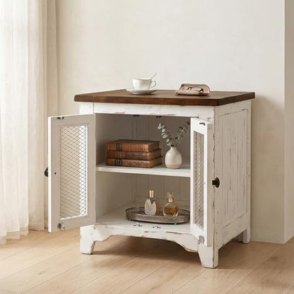 Signature Design by Ashley Wystfield Farmhouse End Table with Storage, Distressed White & Brown Finish - color: Dark Brown & White
