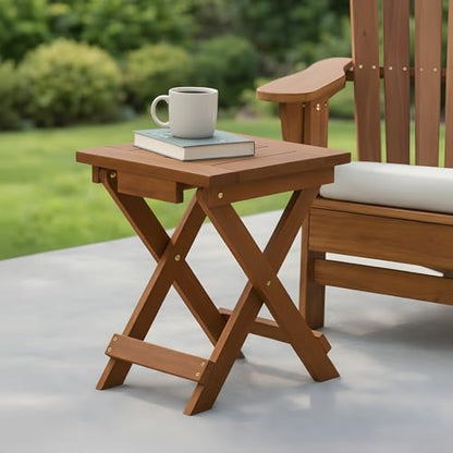 Furinno TIOMAN Folding Outdoor Side Table, Wooden Patio End Table for Garden, Porch, Balcony, Teak Oil, Light Wood - size: 13.7"D x 14.1"W