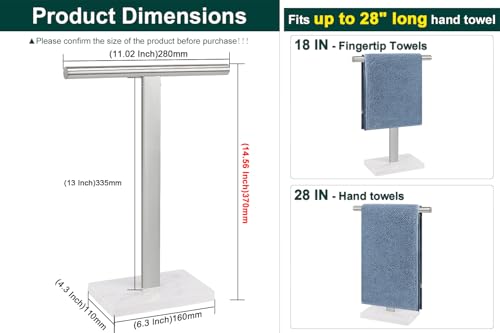 Hand Towel Holder, T-Shape Hand Towel Stand for Bathroom, Hand Towel Rack Bar Standing for Vanity Kitchen Countertop, 304 Stainless Steel (Marble Base, Brushed) - color: Brushed