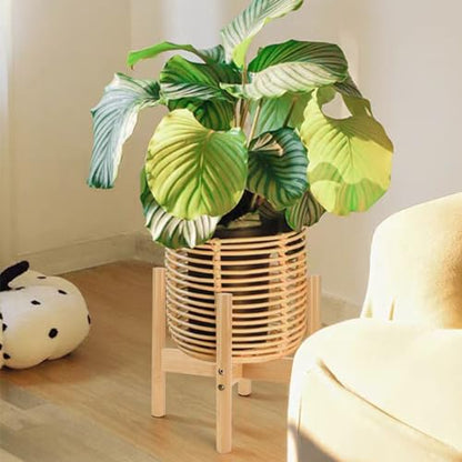 RETON Wood Plant Stand Indoor, Mid Century Modern Indoor Plant Stand, Wooden Plant Holder, Modern Bamboo Flower Pot Stand for Indoor, Outdoor, Garden, Yard, Office (9.9in, Medium) - size: Medium