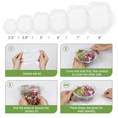 Silicone Stretch Lids for Food Storage in Fridge, Reusable Elastic Bowl Covers for Cup, Cans, Jars, Round & Rectangle Container, Food Grade Silicone Microwave Food Cover, Heat-Resistant, Transparent - color: 6 Pcs Transparent
