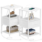 TUTOTAK Nightstand Set of 2, Night Stand with Charging Station, End Table, Bedside Table with Fabric Drawer, Side Table for Livingroom and Bedroom, White TB01BW0692 - color: White, style: Plug